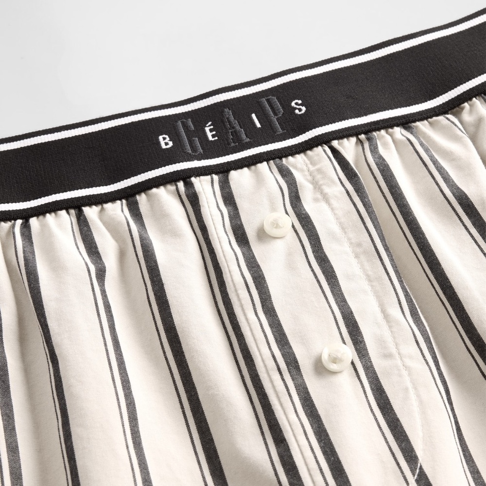 Gap × BÉIS Poplin Dolman Big Shirt Boxer Shorts Set Khaki tan & black stripe - Picture 11 of 15